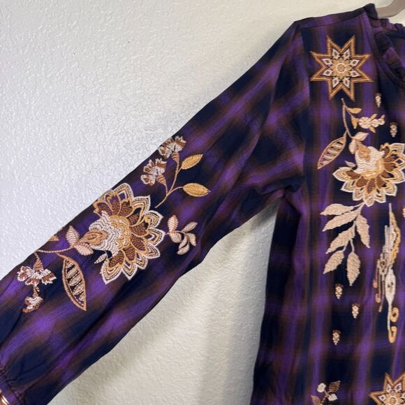 Johnny Was Dress Women Small Embroidered Floral Plaid Shift Southwest Boho NEW - Picture 4 of 13
